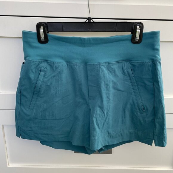 Athleta Trekkie North Athletic Pull On Nylon Spandex Shorts Teal Green Sz 6 NWOT - Picture 7 of 7